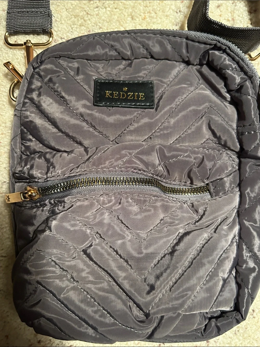 Gray Kedzie Quilted Crossbody Bag with Adjustable Strap